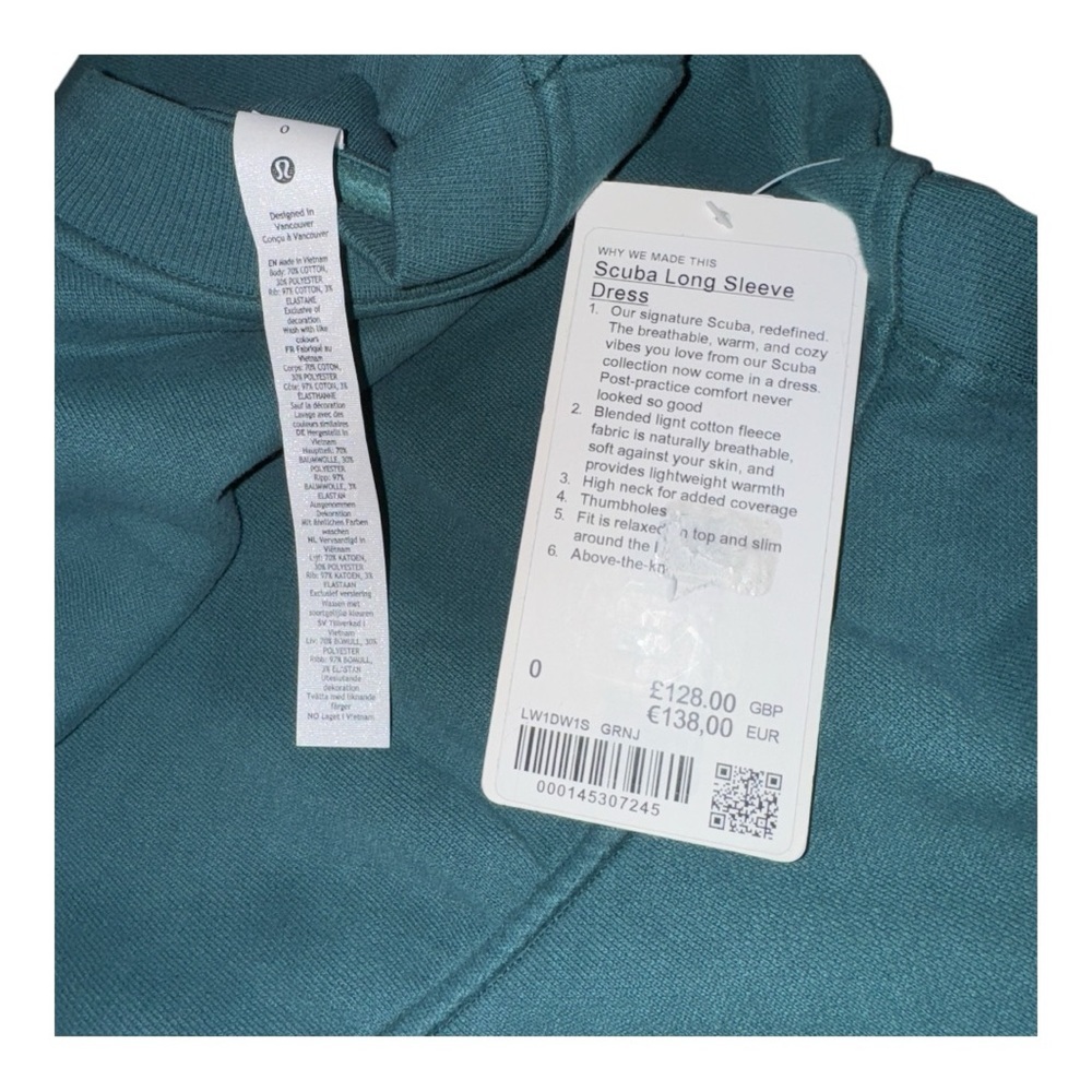 Lululemon Scuba Long-Sleeve Dress Green Jasper Size 0 NWT - Picture 8 of 8